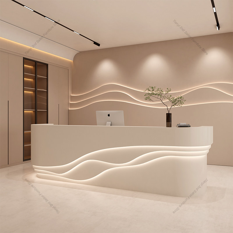 Office Furniture Store - Nordic Cream Style Cashier Counter Modern