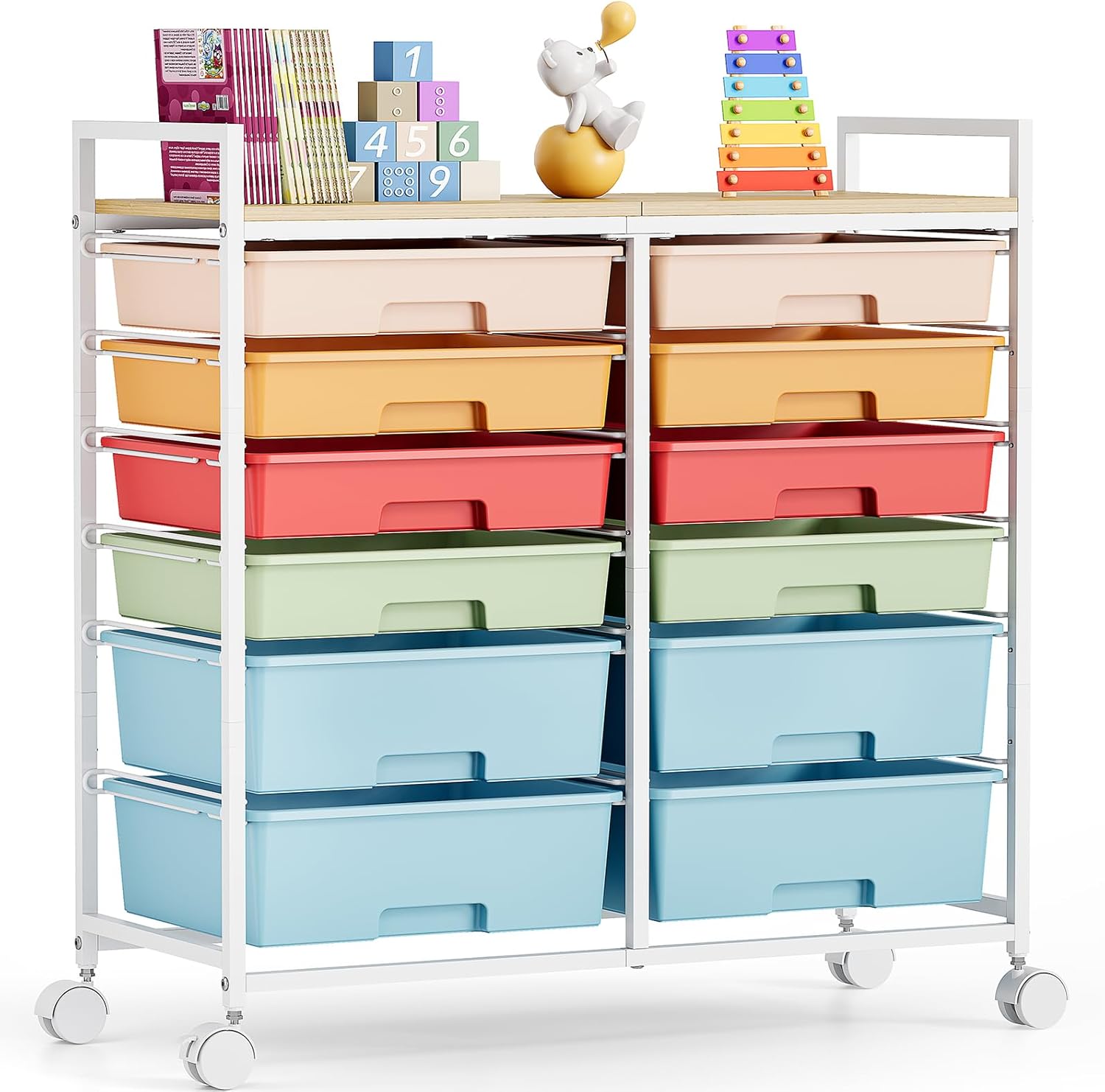 Rolling Storage Cart with 12 D - Office Supply Cart 评论和价格
